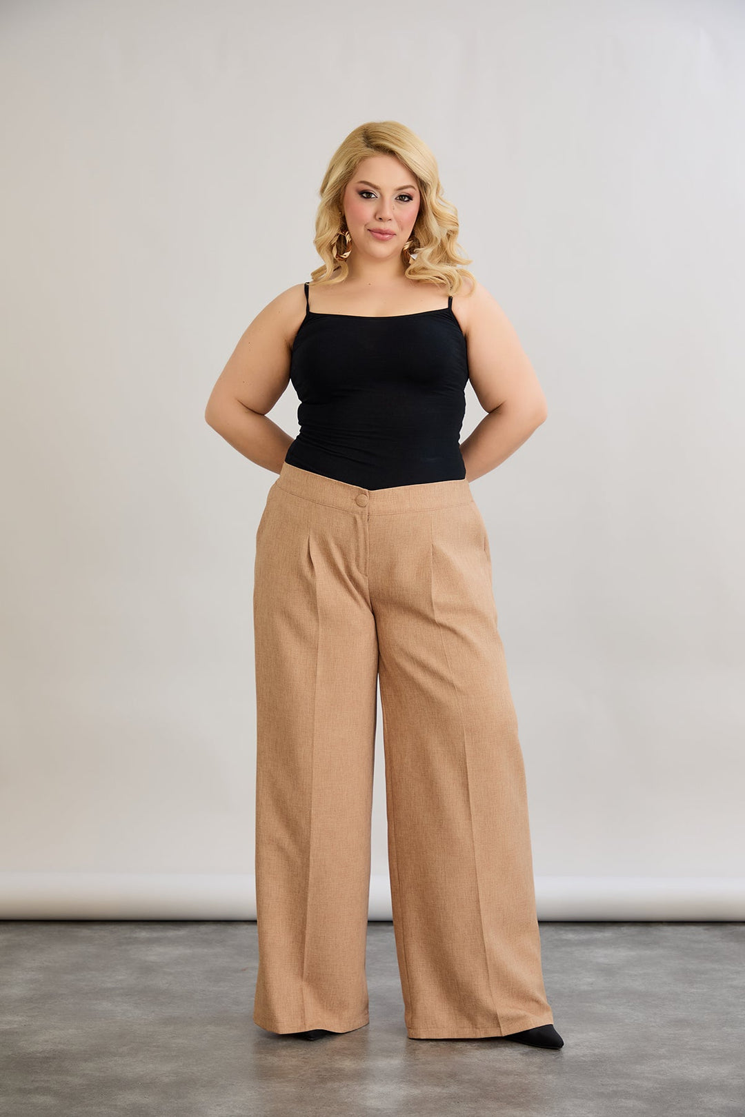 Široke hlače s elastičnim strukom, od lana i pamuka - moka mus.