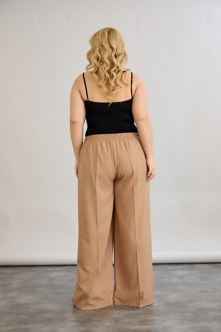 Široke hlače s elastičnim strukom, od lana i pamuka - moka mus.