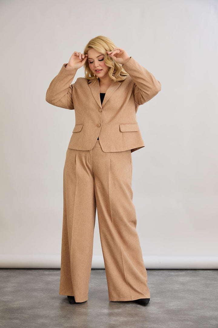 Široke hlače s elastičnim strukom od lana i pamuka - veliki brojevi