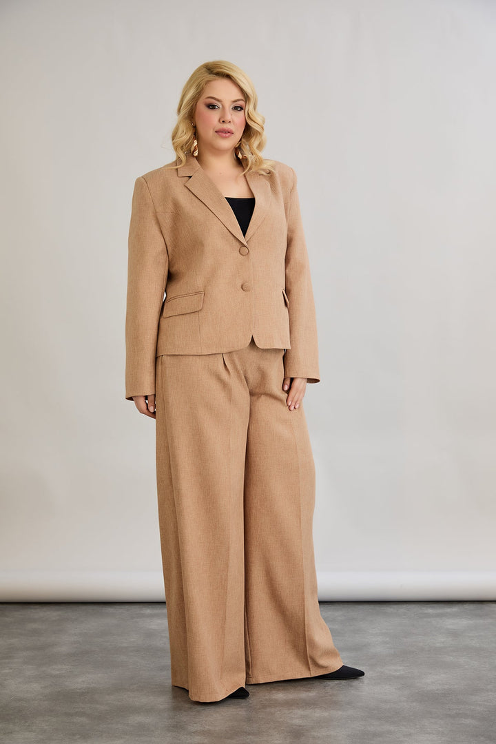 Široke hlače s elastičnim strukom, od lana i pamuka - moka mus.