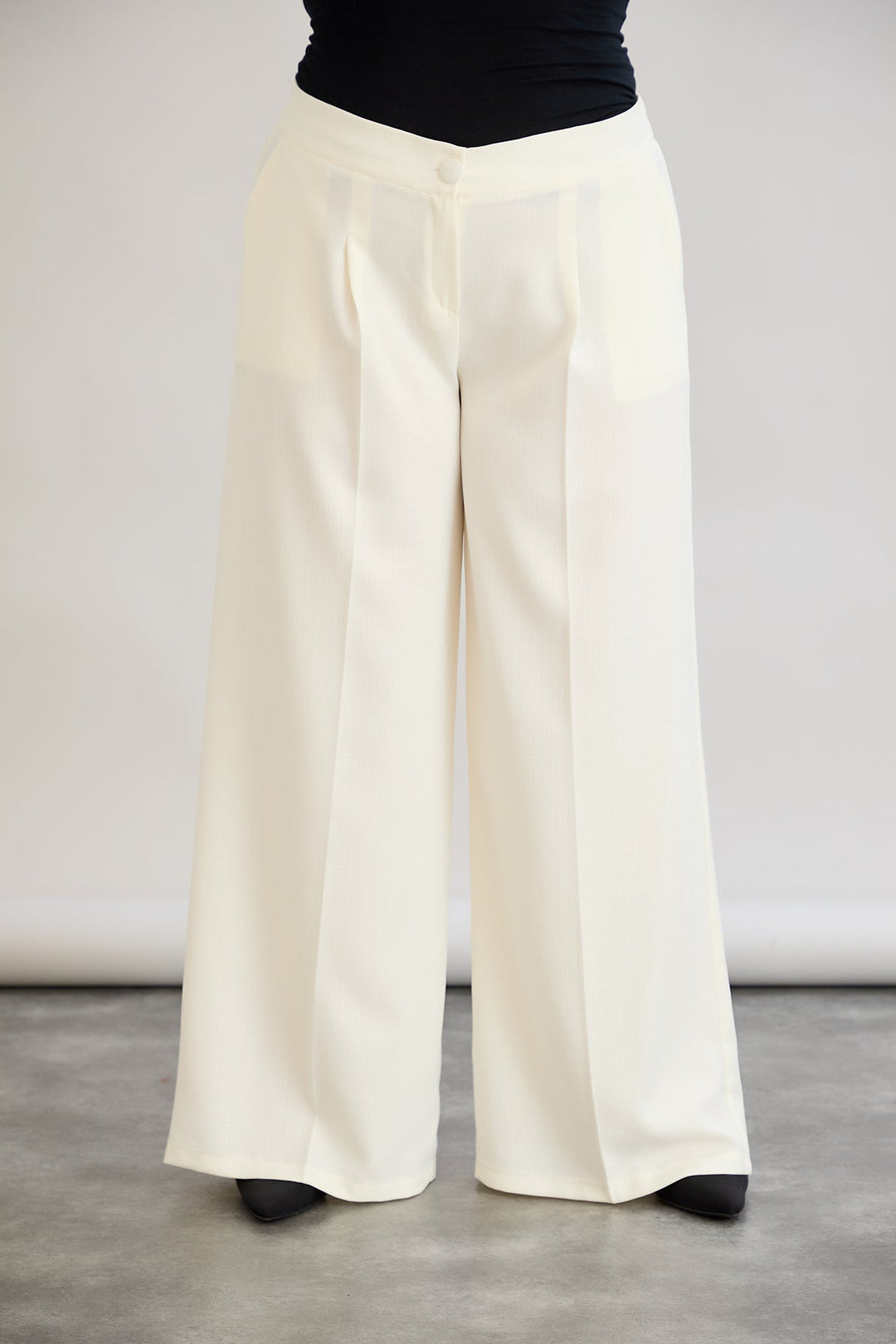 Široke hlače s elastičnim strukom od lana i pamuka - šampanjac