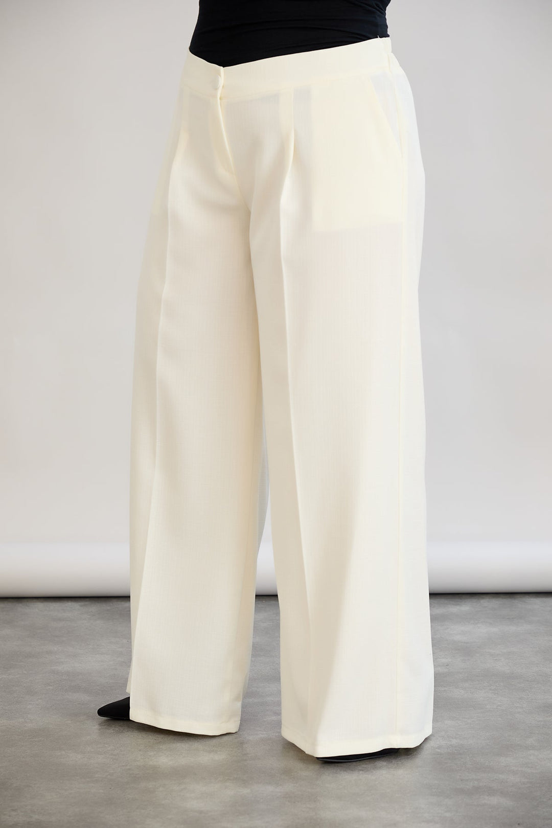 Široke hlače s elastičnim strukom od lana i pamuka - šampanjac