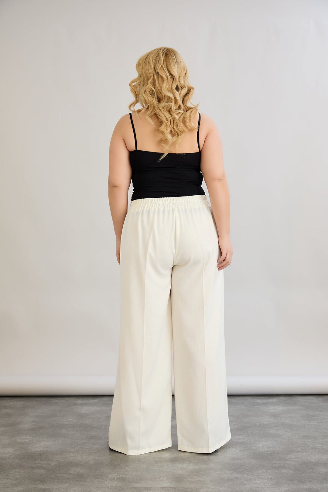 Široke hlače s elastičnim strukom od lana i pamuka - šampanjac