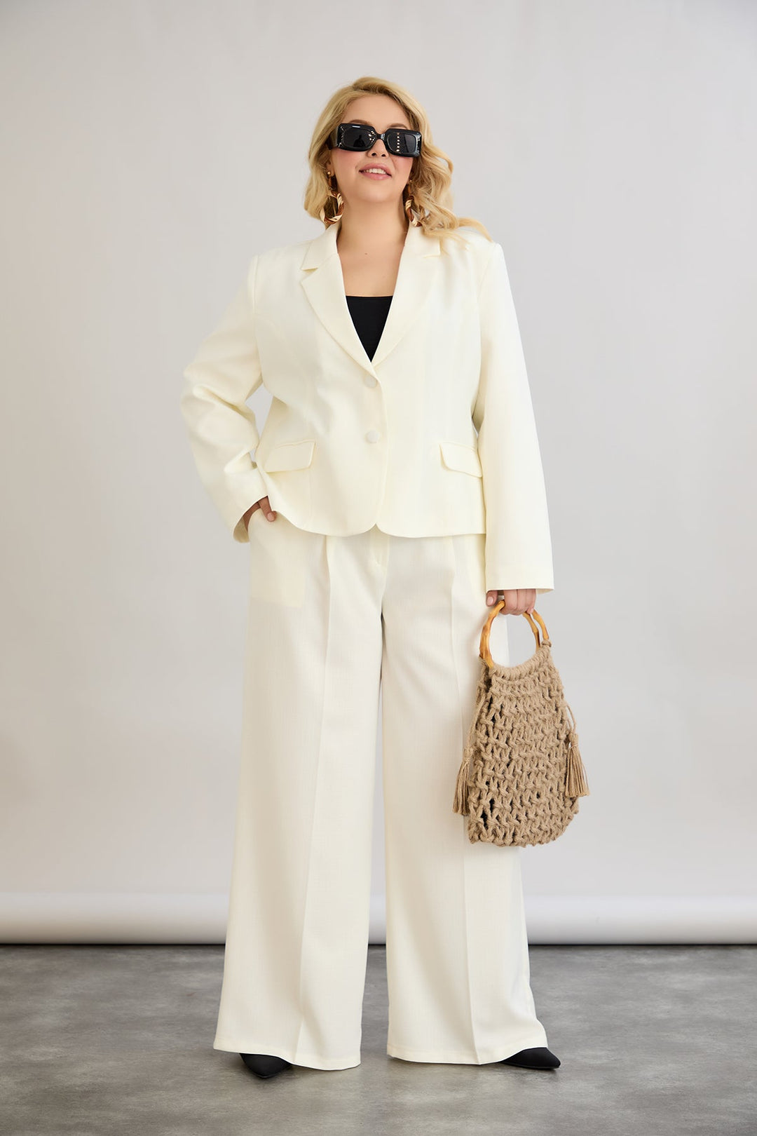 Kratak pamučni sako modernog kroja Veći brojevi- šampanjac