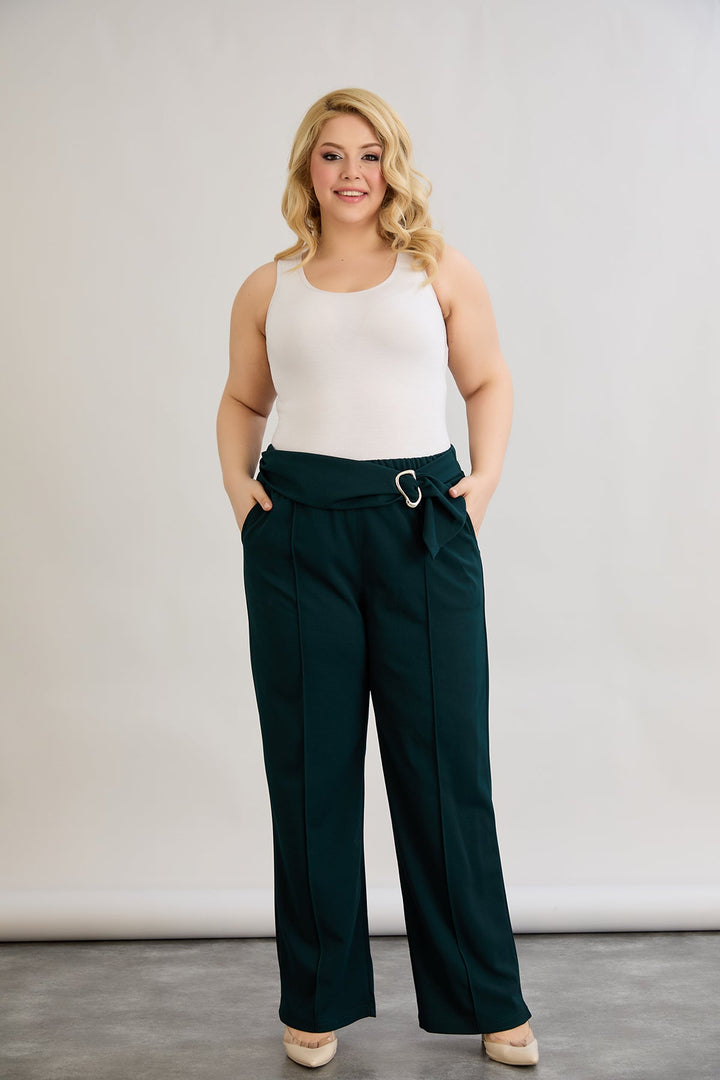 Hlače s visokim strukom i petom - Zelena
