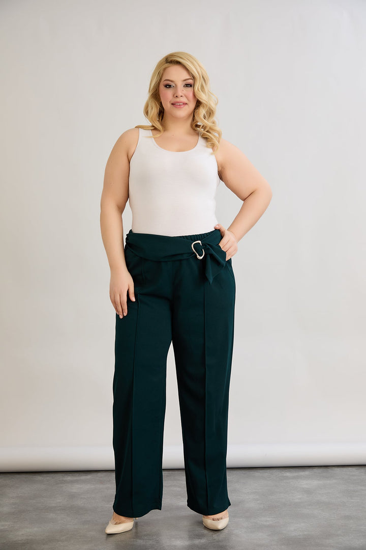 Hlače s visokim strukom i petom - Zelena