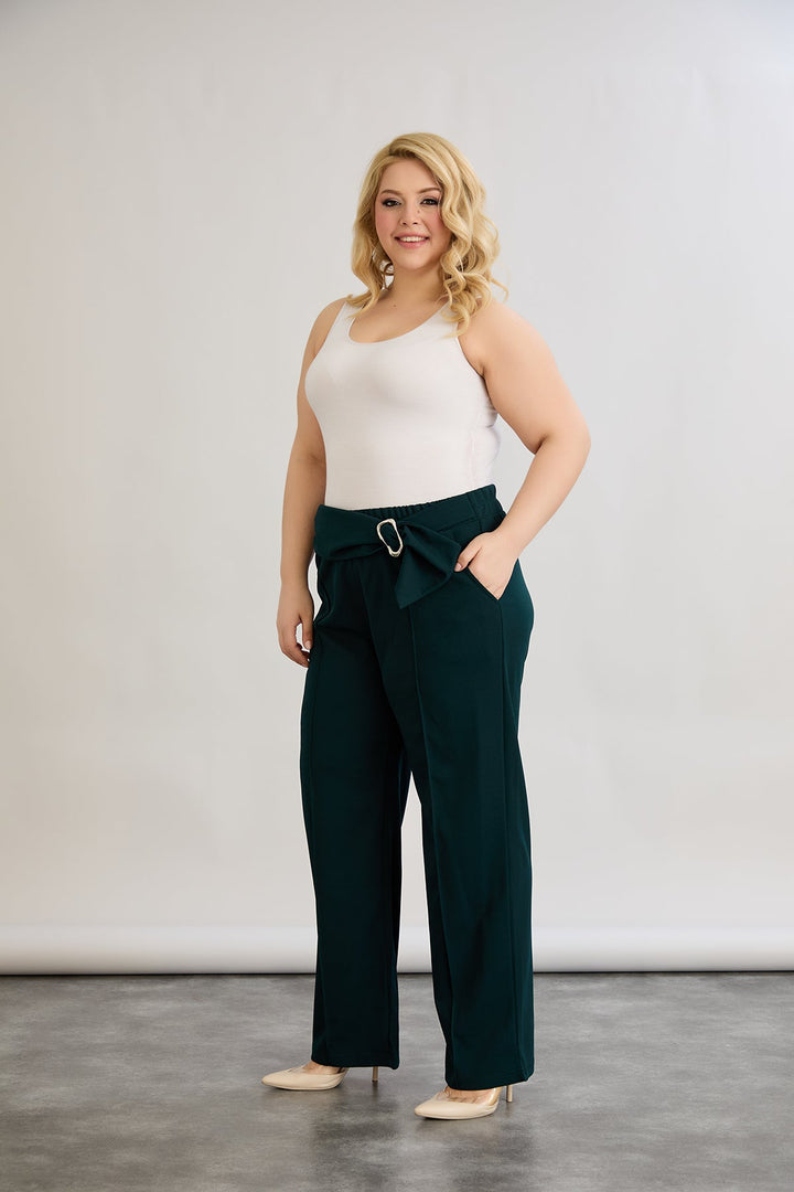 Hlače s visokim strukom i petom - Zelena