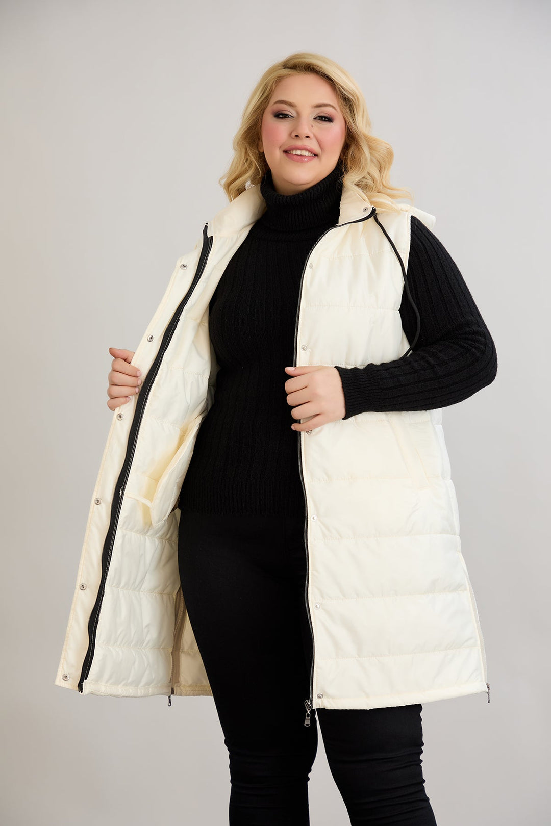 Lagana prsluk s odvojivom kapuljačom - Ecru