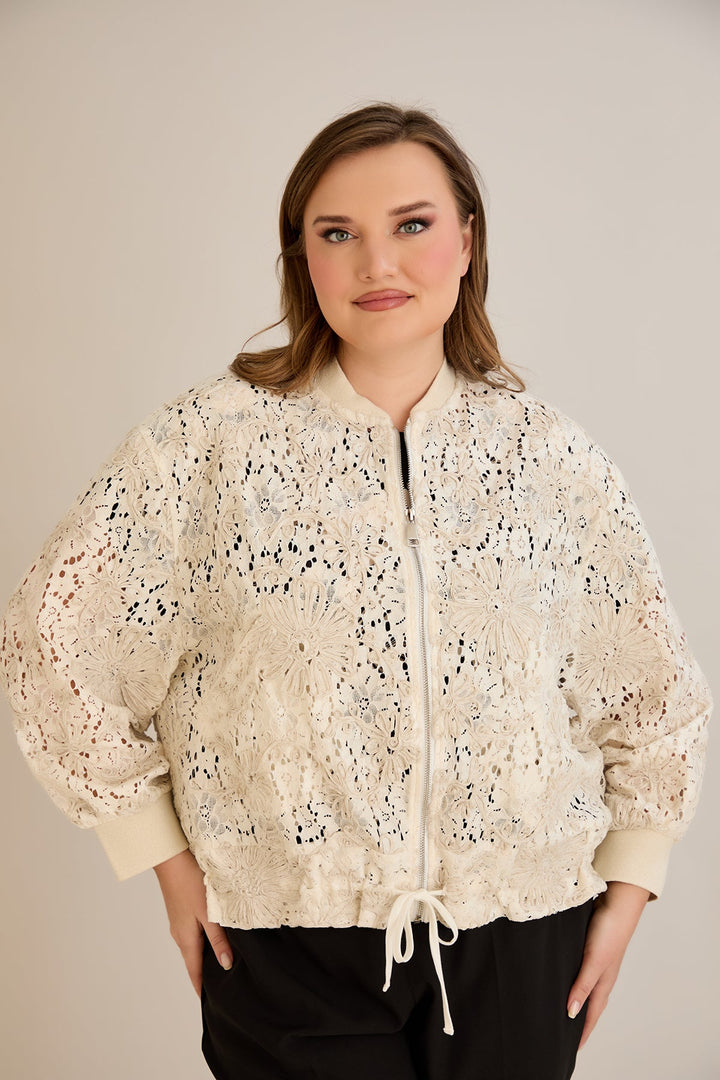 Pamučna jakna s izvezenim detaljima i vezicom u struku - 10713
