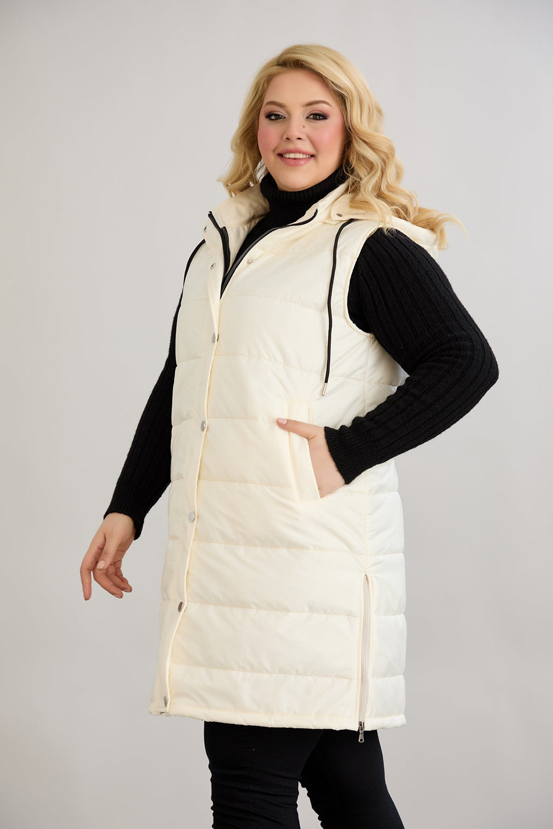 Lagana prsluk s odvojivom kapuljačom - Ecru