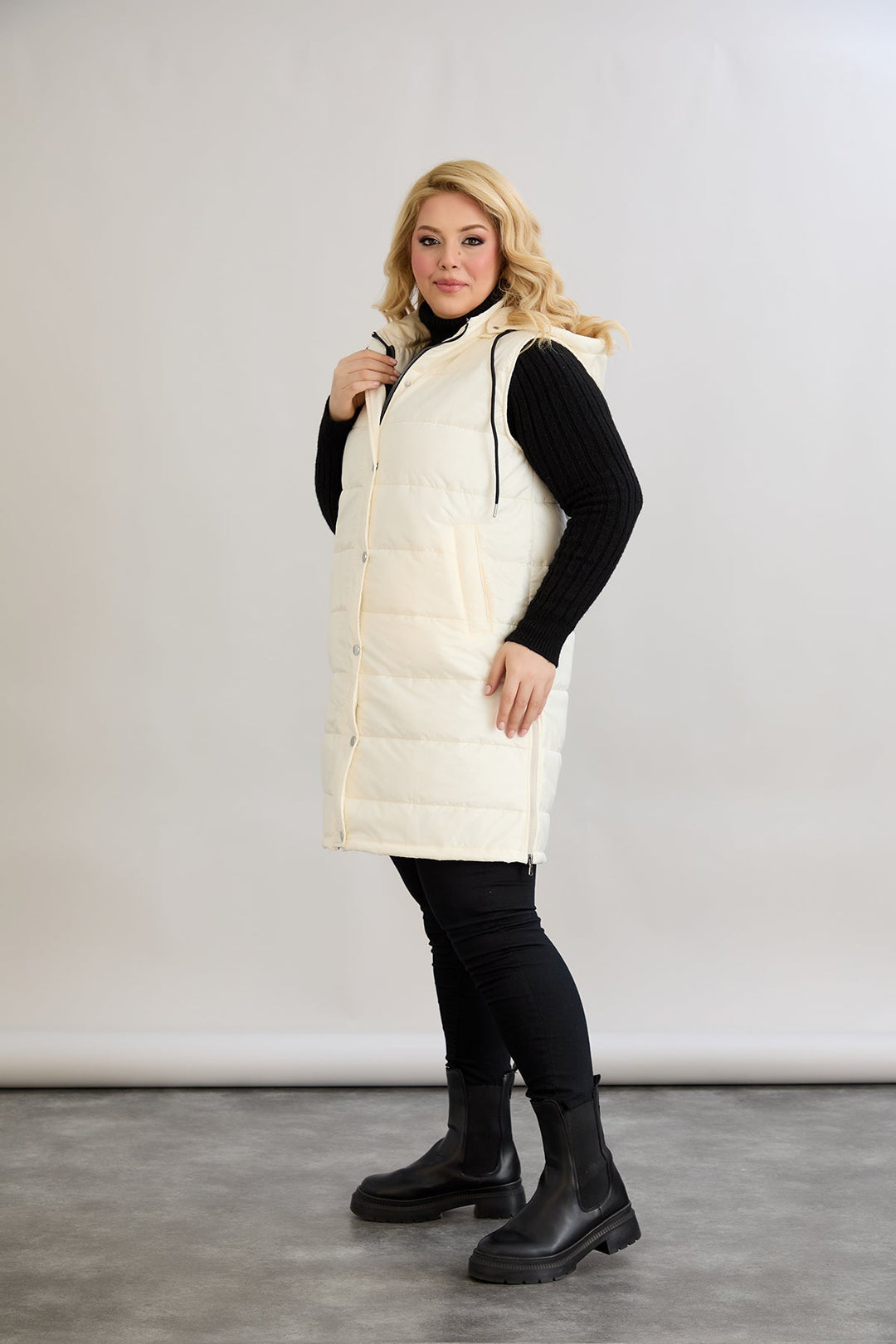 Lagana prsluk s odvojivom kapuljačom - Ecru