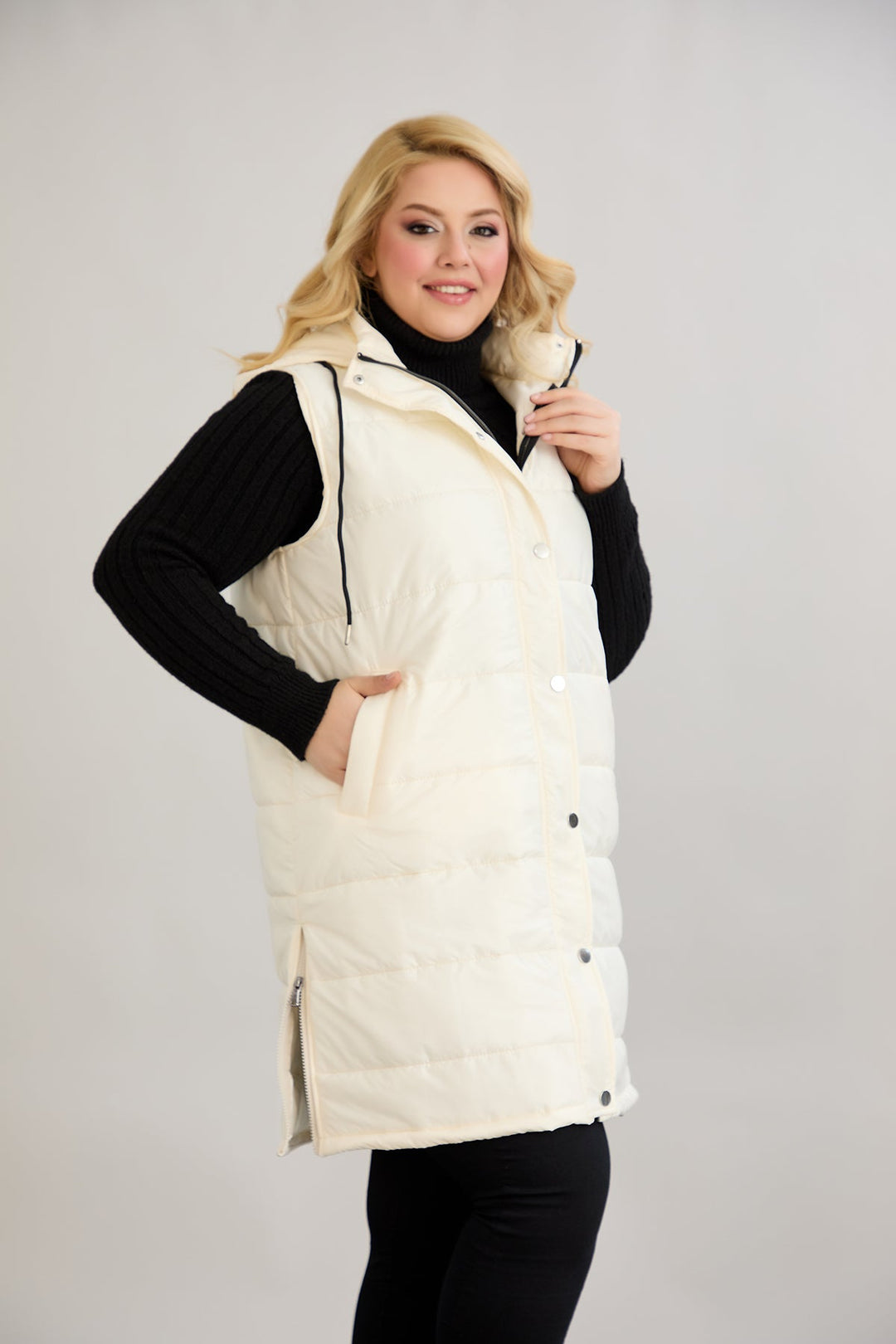 Lagana prsluk s odvojivom kapuljačom - Ecru