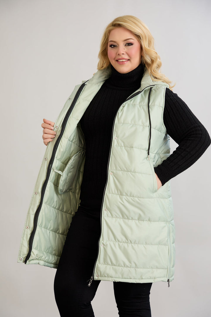 Lagan prsluk s odvojivom kapuljačom - mliječna zelena