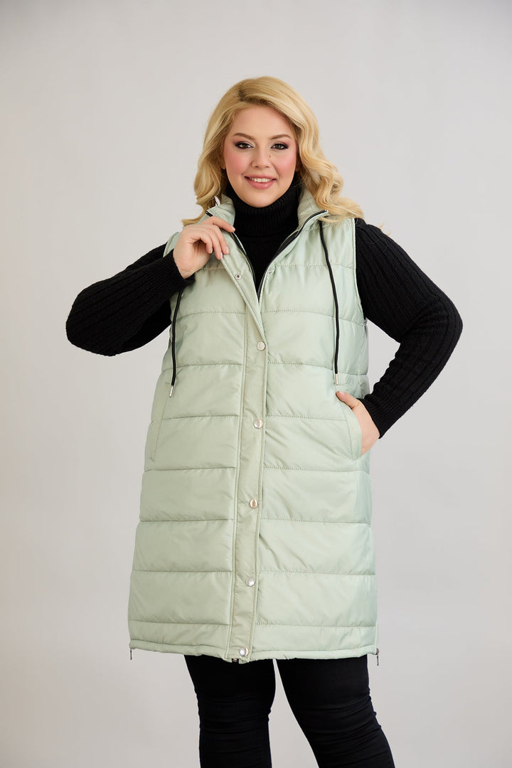 Lagan prsluk s odvojivom kapuljačom - mliječna zelena