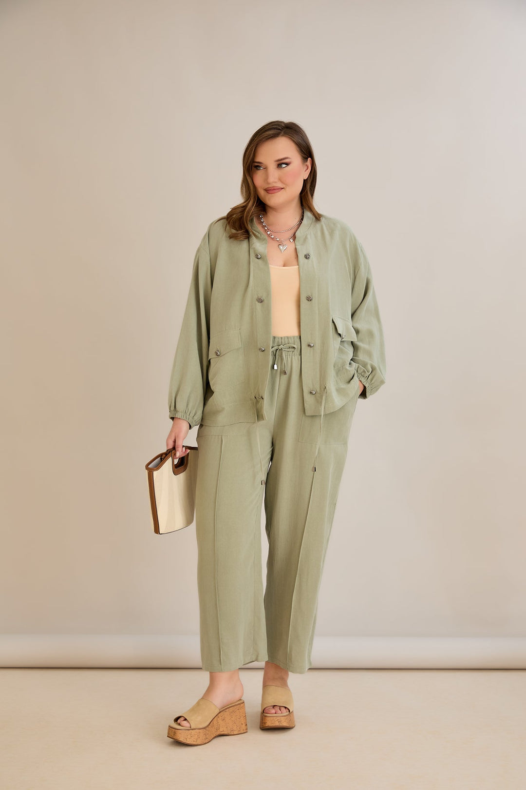 Premium Lyocell set od 2 dijela - hlače + jakna - Zelena 10810