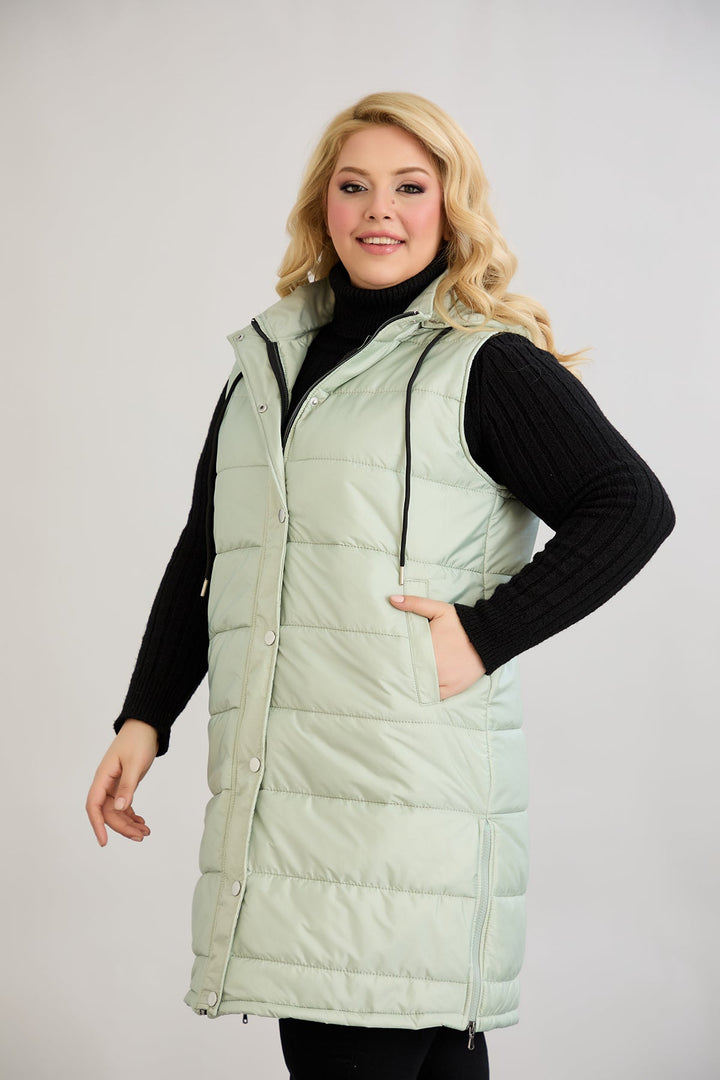 Lagan prsluk s odvojivom kapuljačom - mliječna zelena