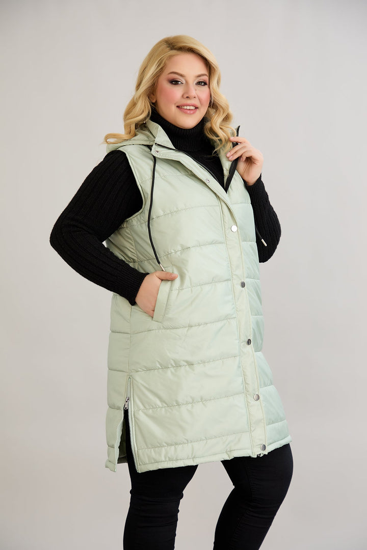 Lagan prsluk s odvojivom kapuljačom - mliječna zelena