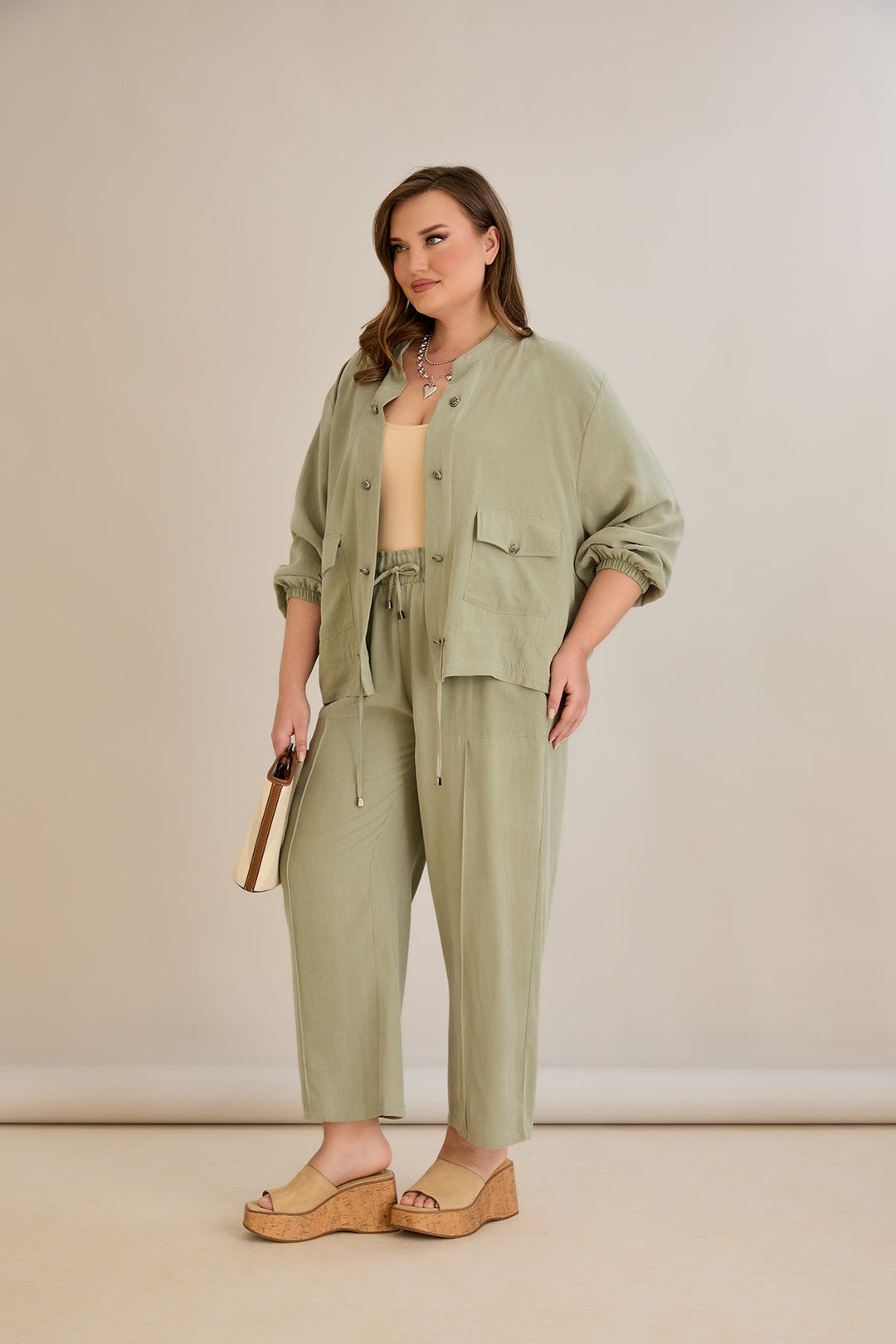 Premium Lyocell set od 2 dijela - hlače + jakna - Zelena 10810