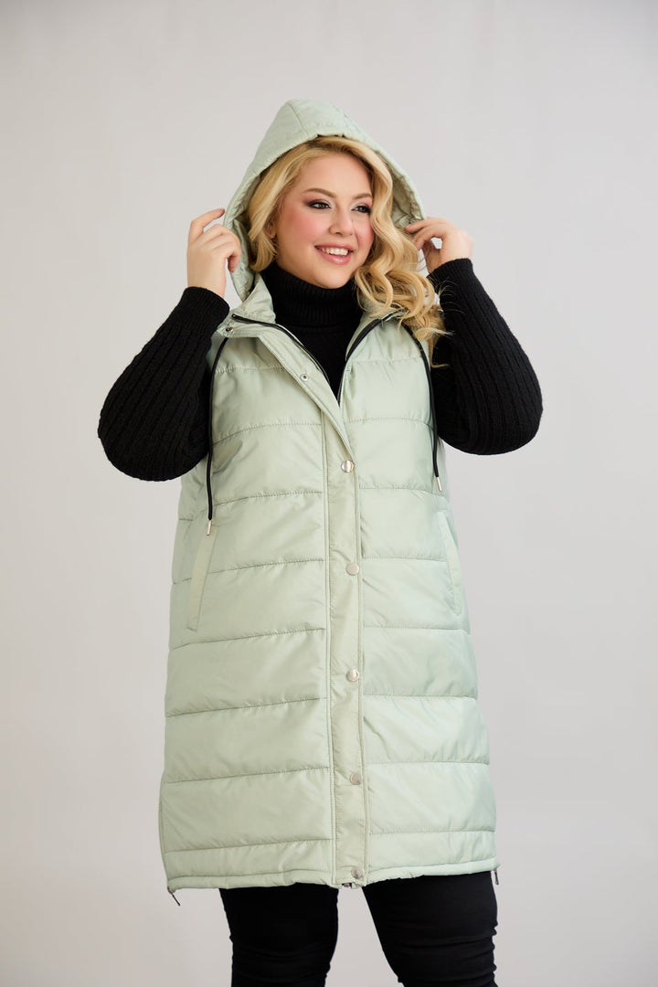 Lagan prsluk s odvojivom kapuljačom - mliječna zelena