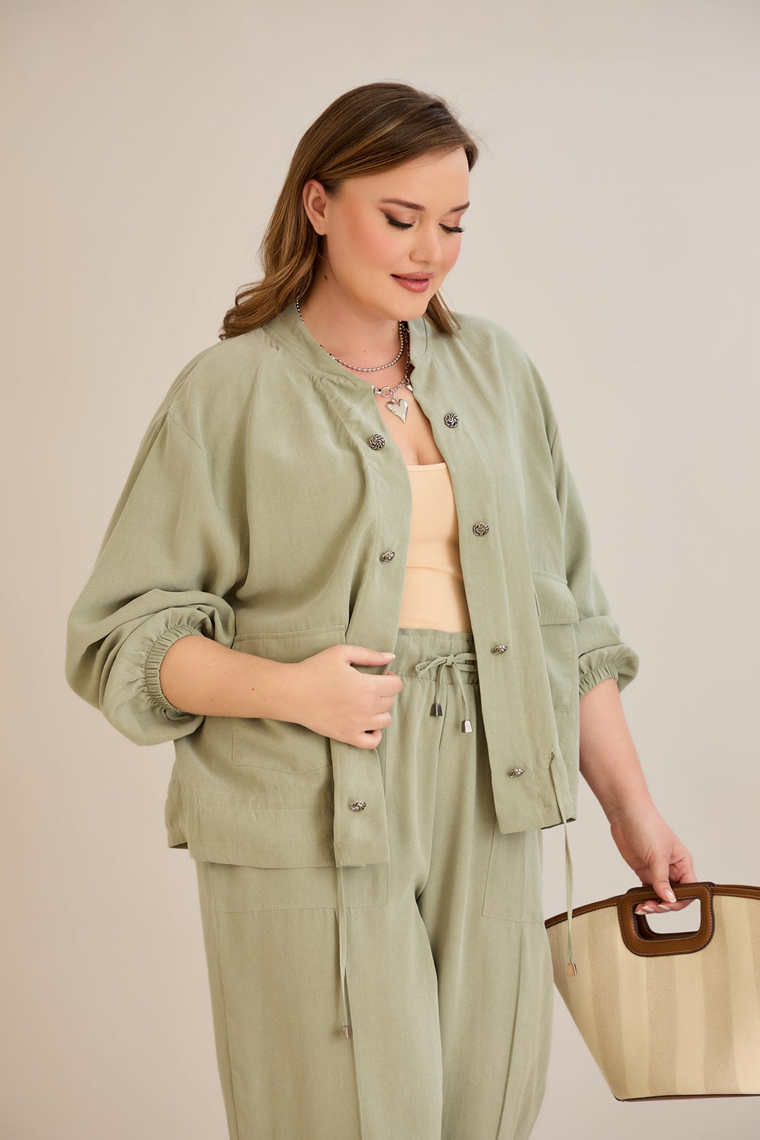 Premium Lyocell set od 2 dijela - hlače + jakna - Zelena 10810