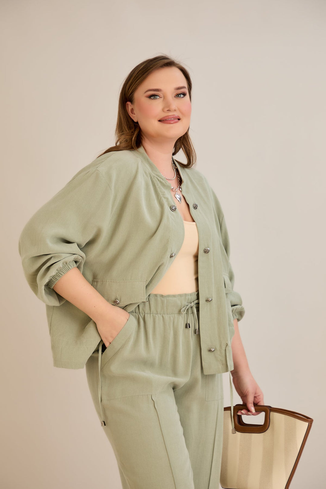 Premium Lyocell set od 2 dijela - hlače + jakna - Zelena 10810