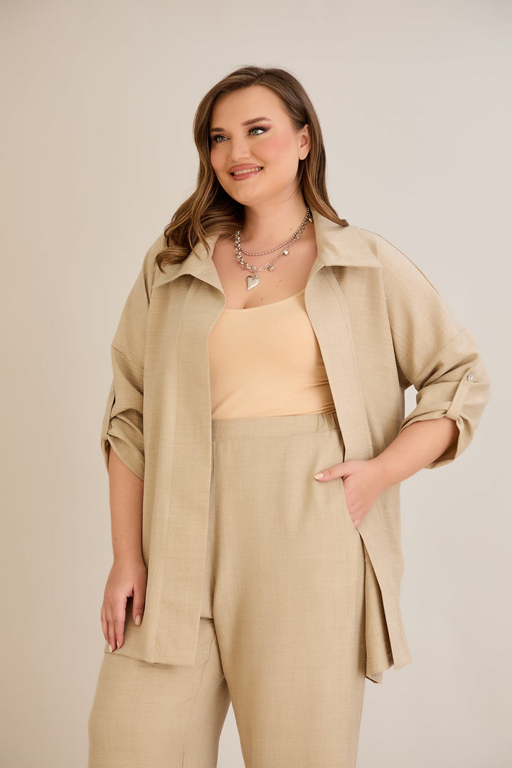 Elegantni set s ukrasnim kamenčićima - Bež