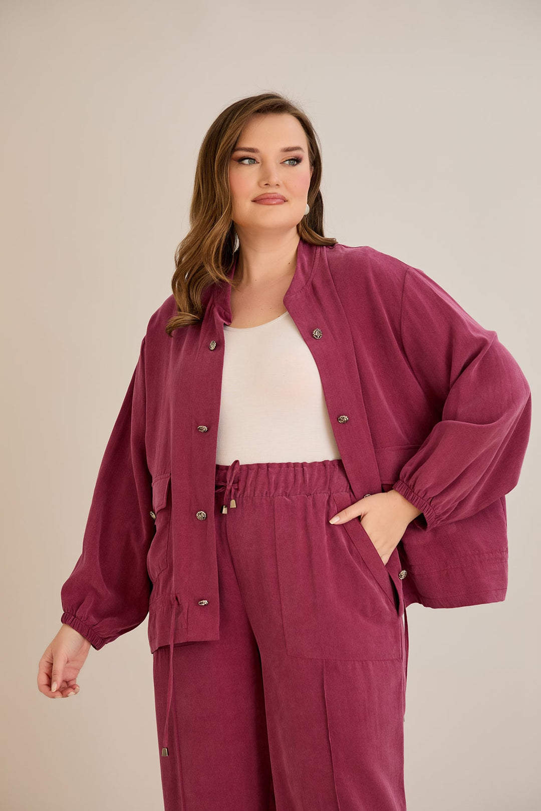 Premium Lyocell set od 2 dijela: hlače + jakna - Malina 10810