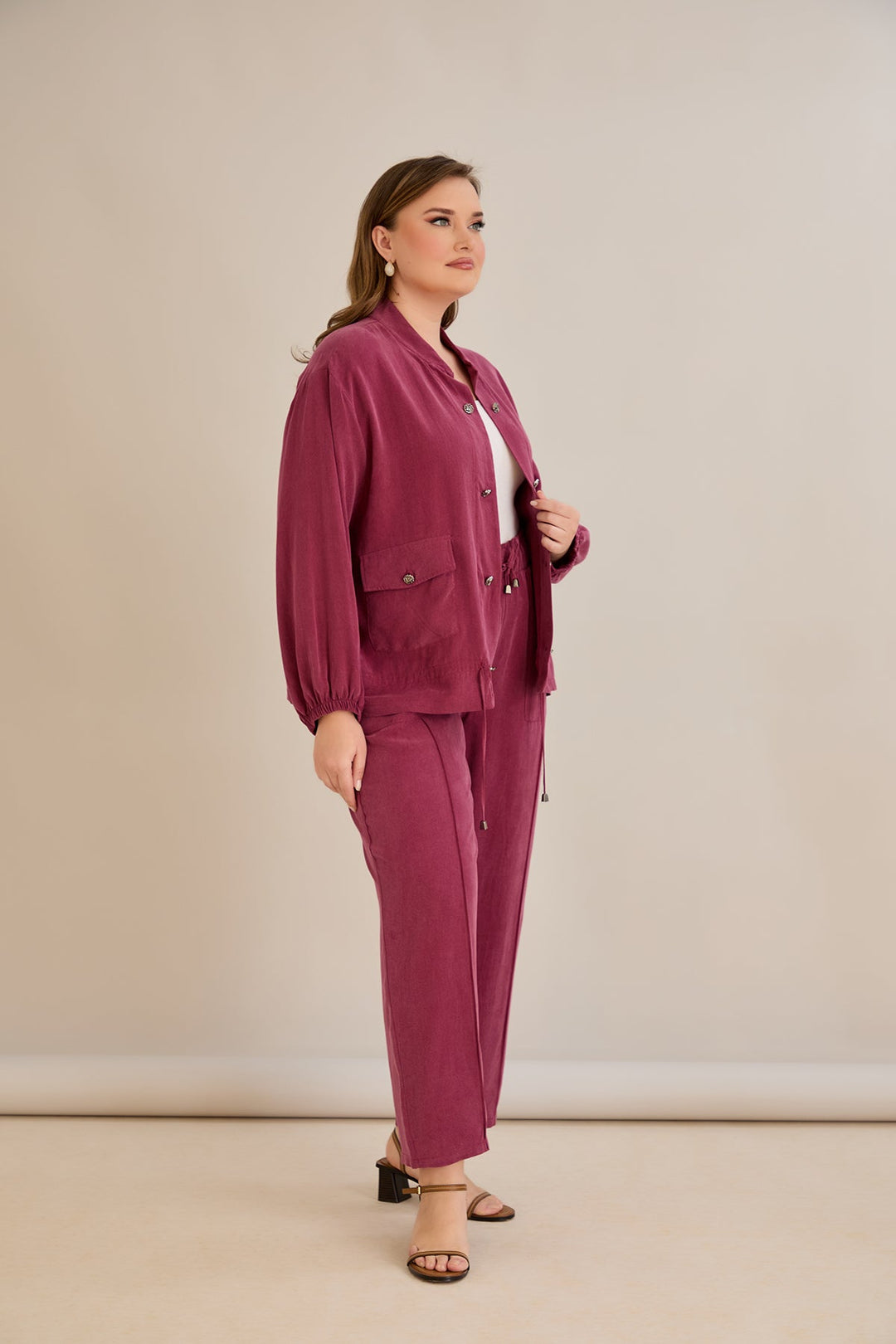 Premium Lyocell set od 2 dijela: hlače + jakna - Malina 10810