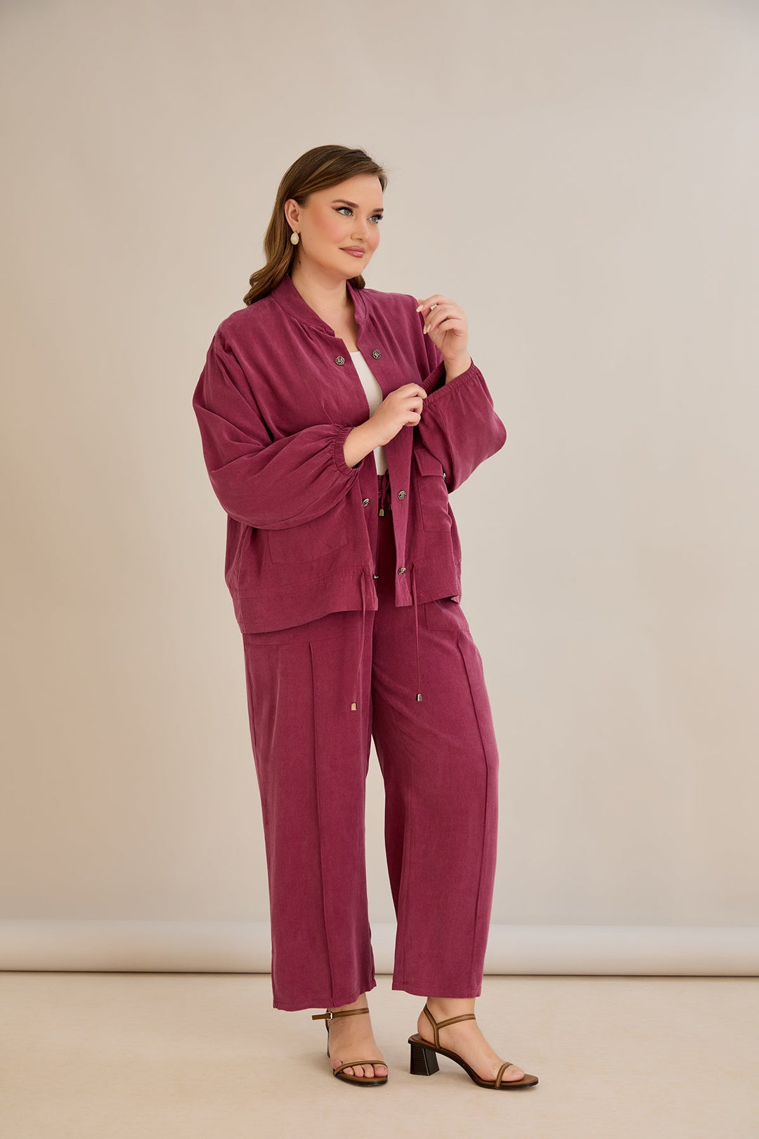 Premium Lyocell set od 2 dijela: hlače + jakna - Malina 10810