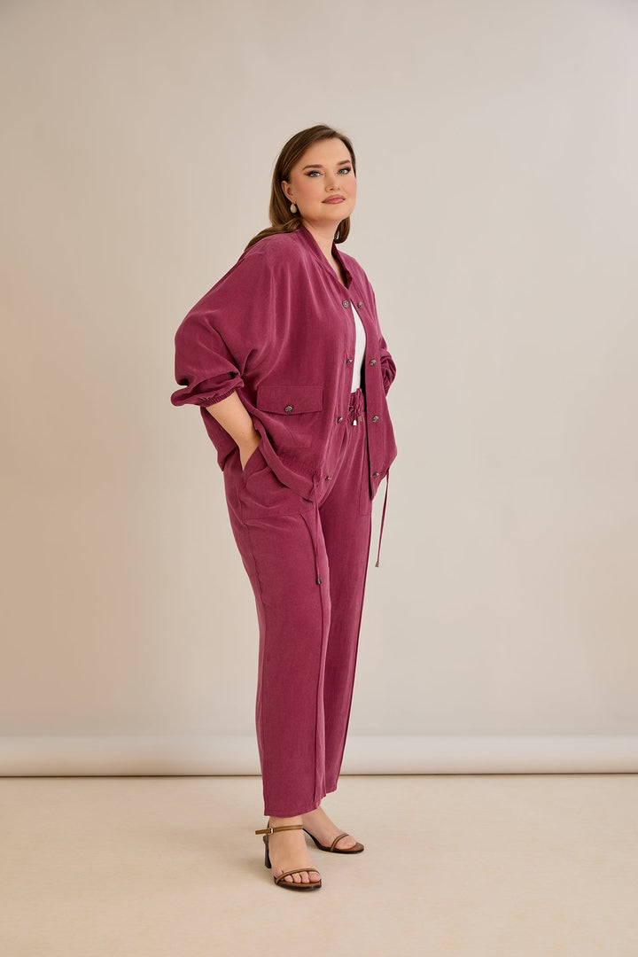 Premium Lyocell set od 2 dijela: hlače + jakna - Malina 10810