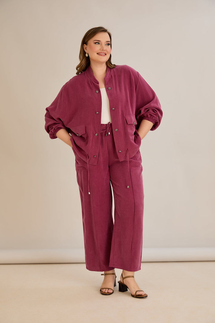 Premium Lyocell set od 2 dijela: hlače + jakna - Malina 10810