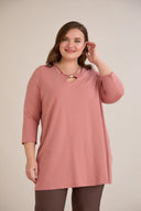 Pamučna tunika 7/8 rukava s detaljem – breskva