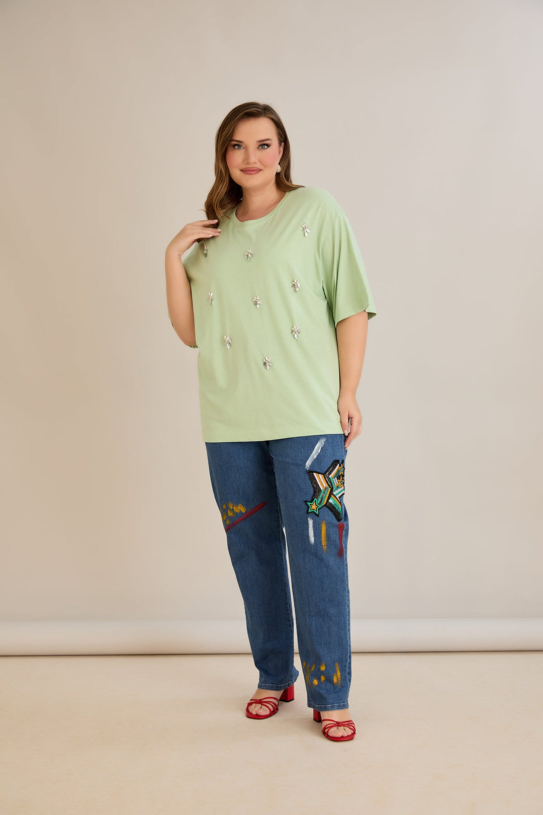 Oversized pamučna majica s dekoracijom - 10967