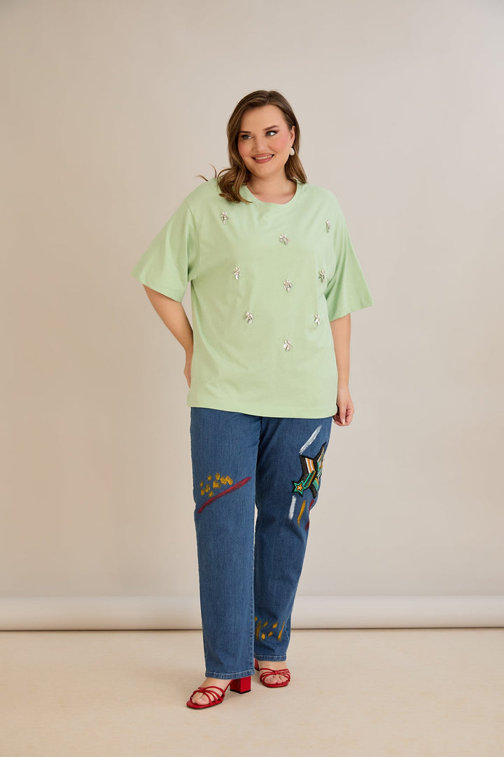 Oversized pamučna majica s dekoracijom - 10967