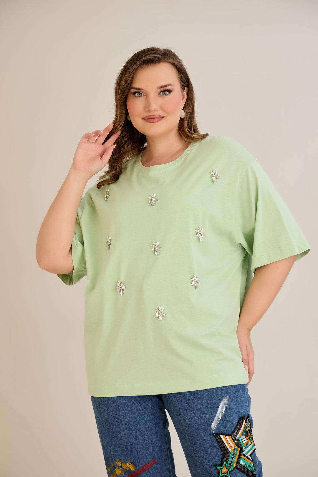 Oversized pamučna majica s dekoracijom - 10967