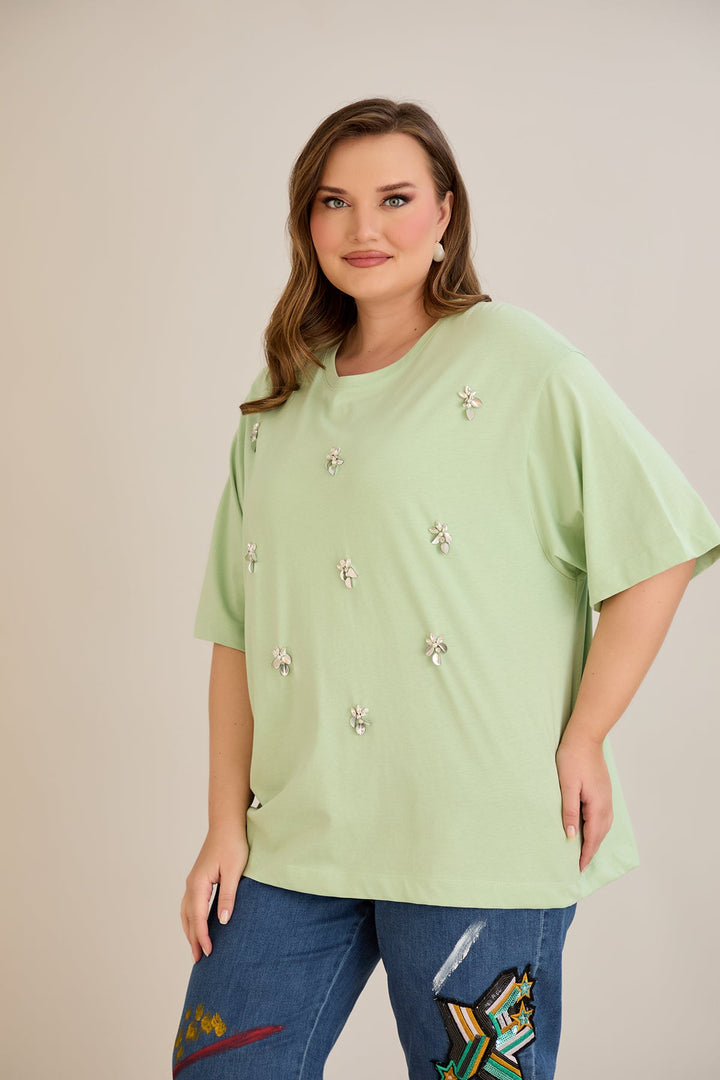 Oversized pamučna majica s dekoracijom - 10967