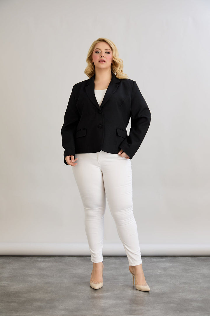 Kratak pamučni sako modernog kroja Veći brojevi - Crna