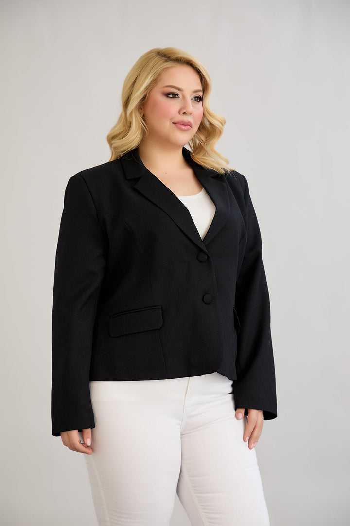 Kratak pamučni sako modernog kroja Veći brojevi - Crna