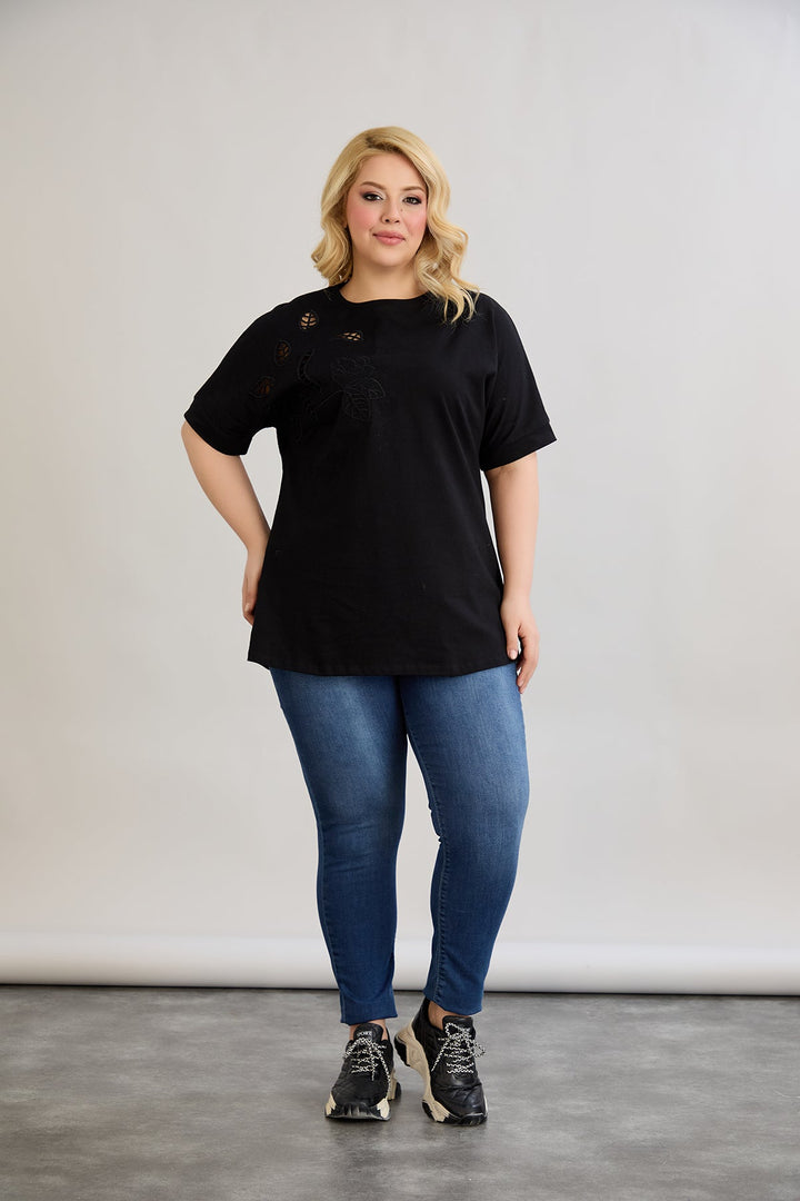 Pamuk s vezom na dekolteu - Crna