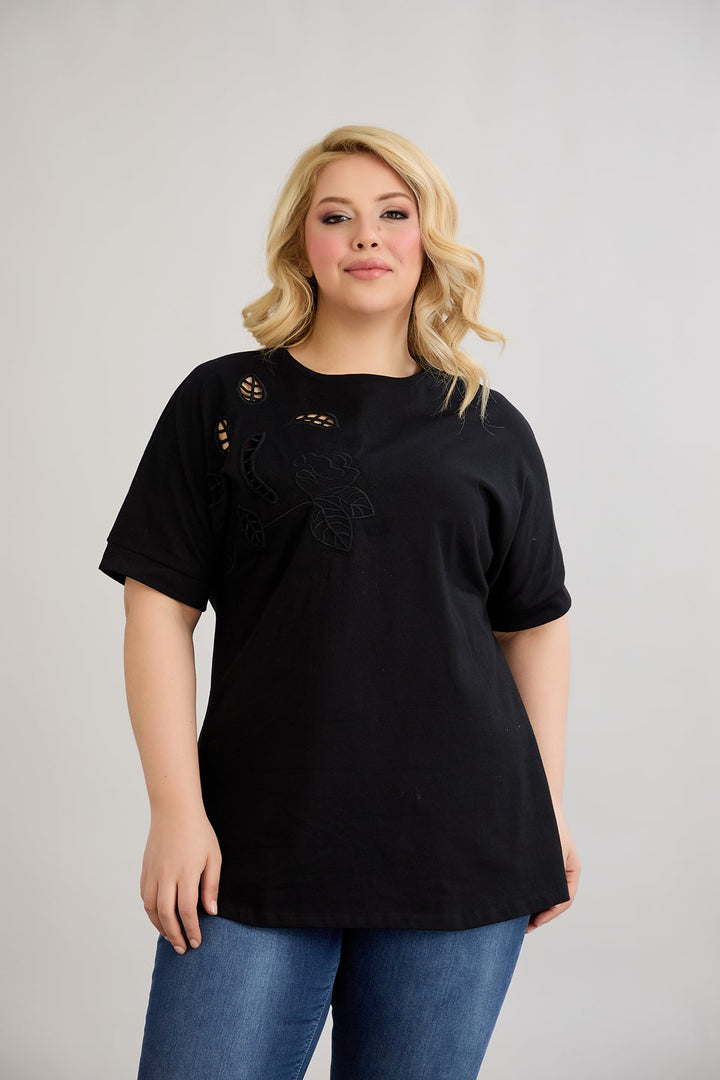 Pamuk s vezom na dekolteu - Crna