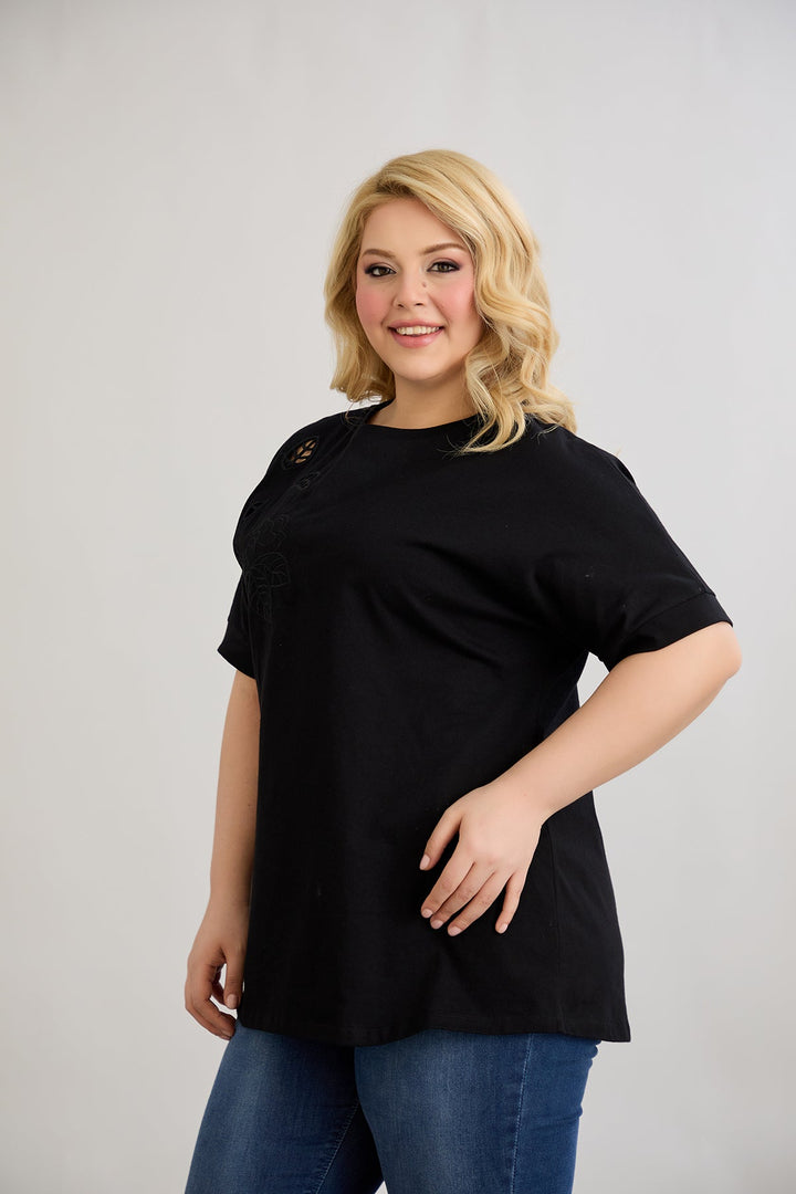 Pamuk s vezom na dekolteu - Crna