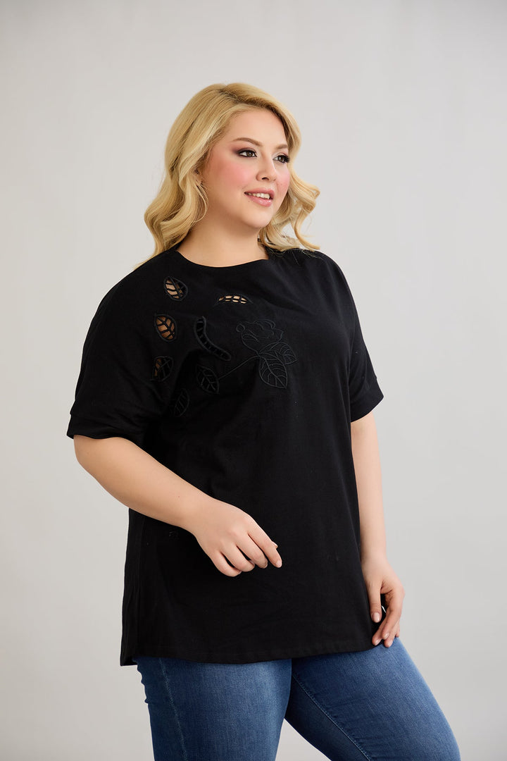 Pamuk s vezom na dekolteu - Crna