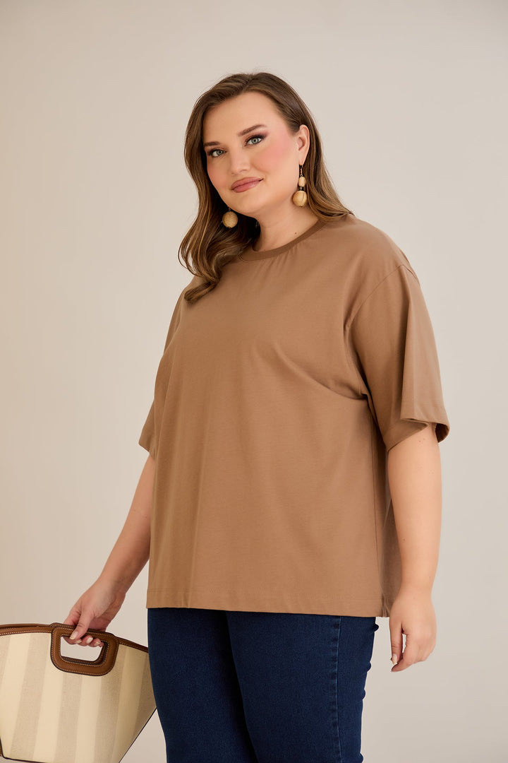 Pametna (100%) oversized majica - Smeđa 10355