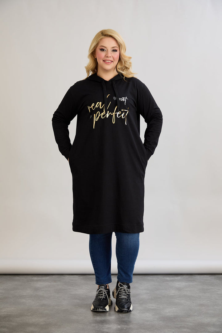 Pamukasta tunika-haljina s zlatnim natpisom za žene krupnijih dimenzija XXXXL