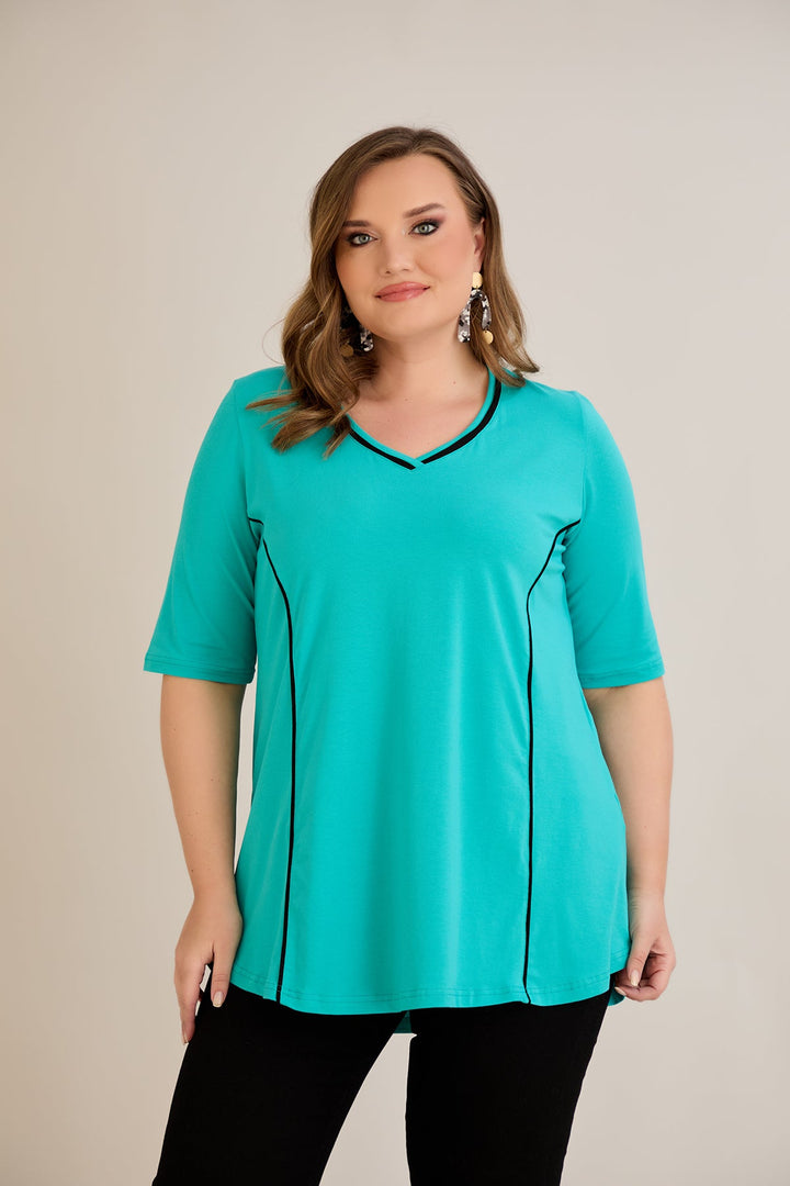 Pamučna bluza A-kroja s kontrastnim detaljima i kratkim rukavima
 - Aqua