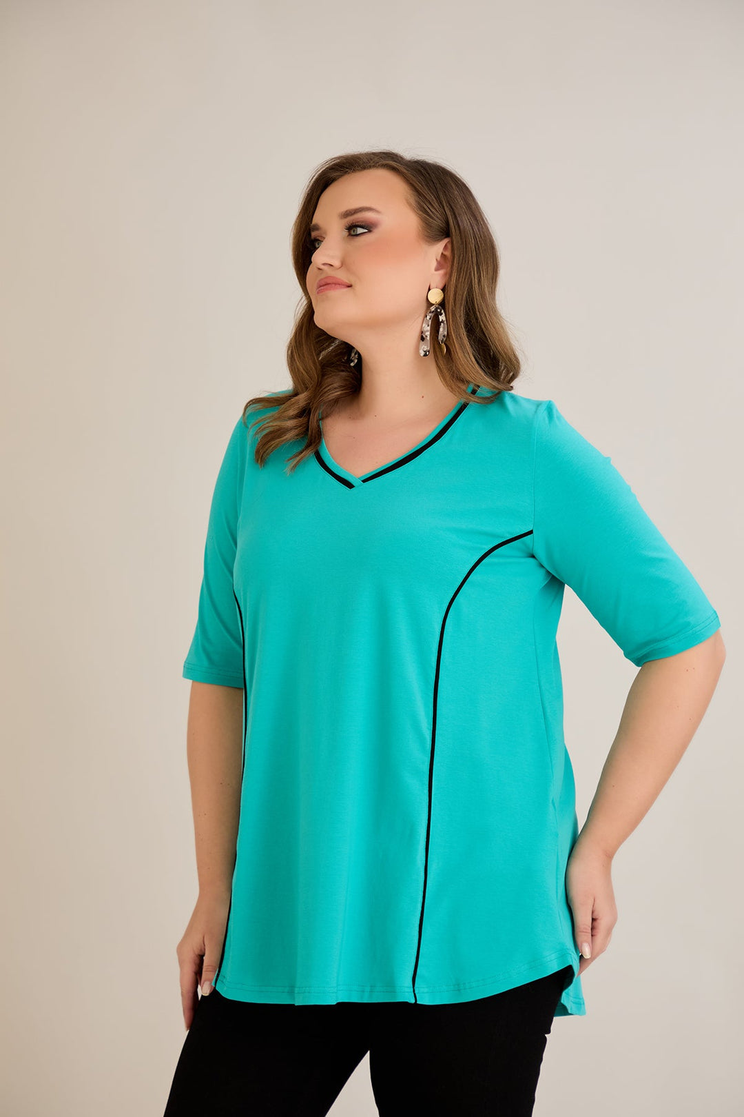 Pamučna bluza A-kroja s kontrastnim detaljima i kratkim rukavima
 - Aqua