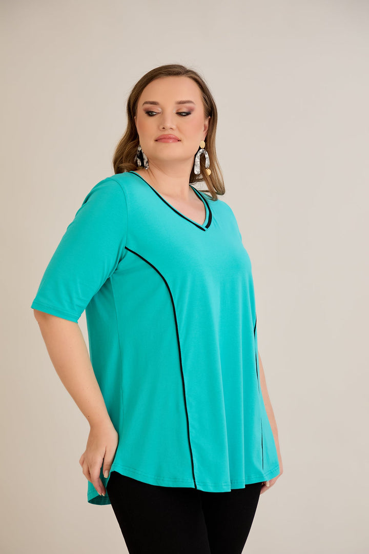 Pamučna bluza A-kroja s kontrastnim detaljima i kratkim rukavima
 - Aqua