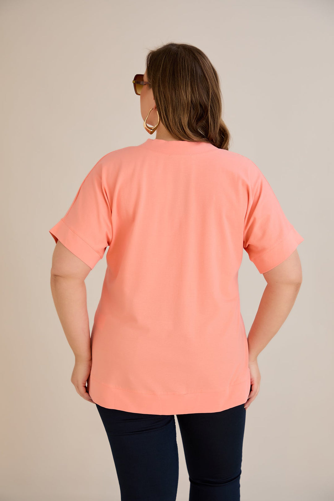 Kratki rukav, pamuk, majica s V-izrezom - breskva