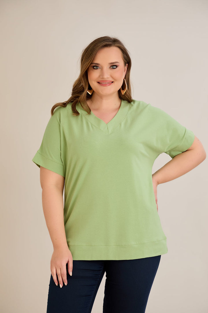 Pamučna majica s V-izrezom - Zelena jabuka