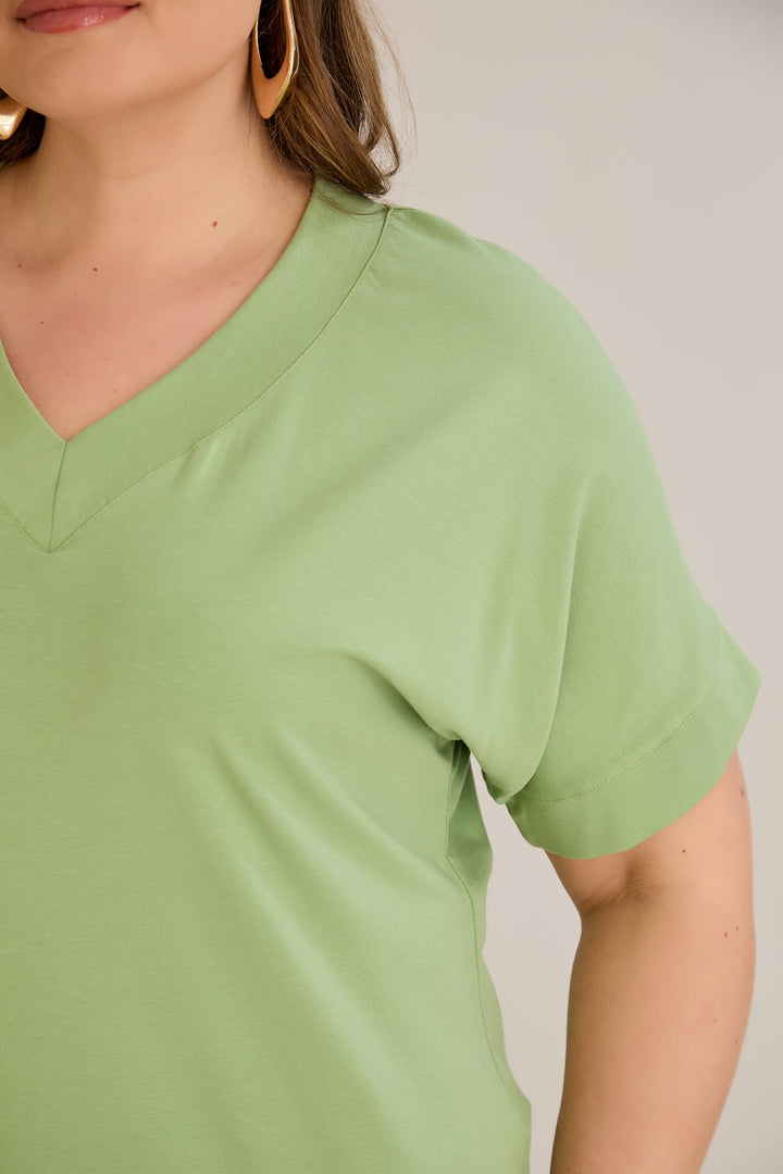 Pamučna majica s V-izrezom - Zelena jabuka